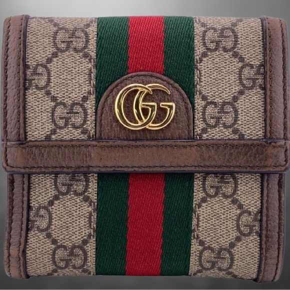 Gucci Sherry Line GG Supreme Ophidia Bifold Small Wallet PVC Brown - Picture 2 of 4